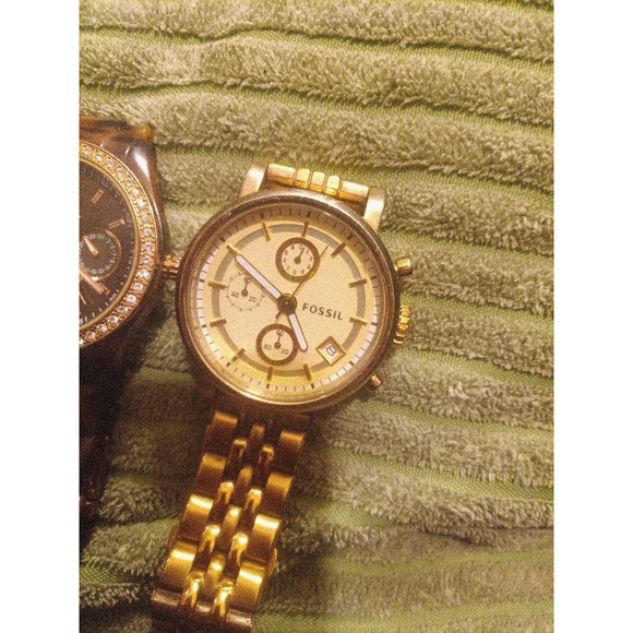 Lot of 2 Women\'s Fossil Watches Gold Chronograph ES2197 & Tortoise Shell ES2795 main image 4